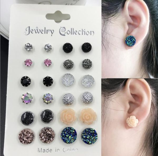 

12 pairs stud earrings multiple earring fake crystal pearl earring set for girls women men ing, Golden