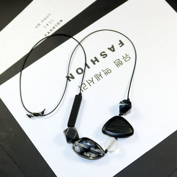 

geometric acrylic resin wood beads necklaces for women handmade vintage long chunky boho pendant statement necklace charms, Silver