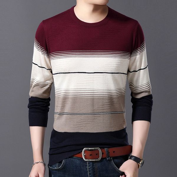 

oeak new mens fashion casual sweater o-neck striped slim fit knitting mens cotton sweaters warm slim shirt men's sweater, White;black