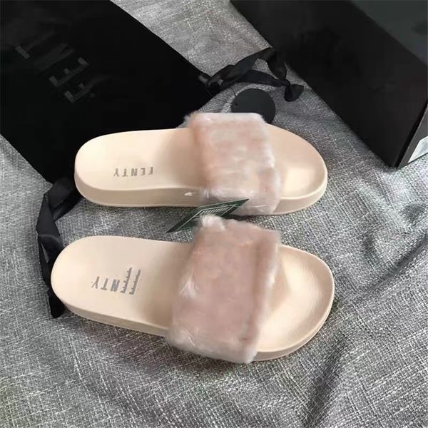 

fox fur slippers fashion fuzzy slippers comfort women home shoes fashion fur sandals classic ffy sandals wholesale#118, Black