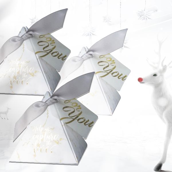

100pcs portable ribbons tags wrap birthday wedding supply triangular shape candy storage delicate gift box party decoration