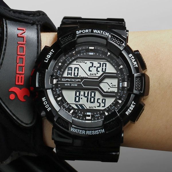 

sanda brand men sports watches outdoor camping army watch for men alarm chronograph digital clock waterproof erkek kol saat 378, Slivery;brown