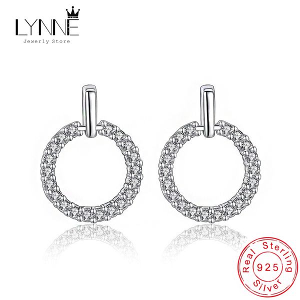 

new fashion rock round rhinestone stud earrings 925 sterling silver simple elegant circle punk drop ear stud women jewelry gift, Golden;silver