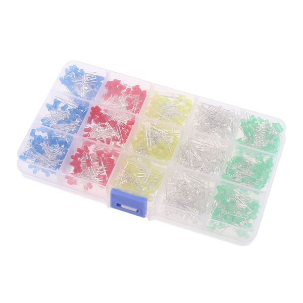

750pcs (5 colors x 150pcs) 3mm light emitting diode led lamp assorted kit white red yellow green blue