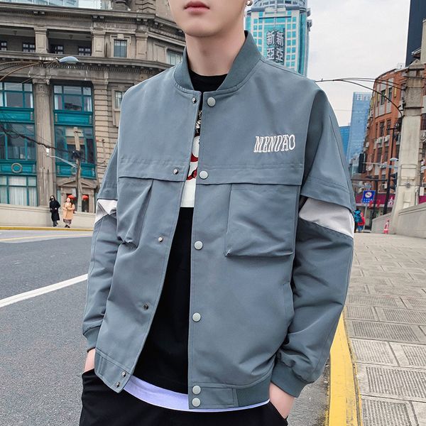 

japanese 2019 autumn streetwear men jackets solid color casual hooded biker jacket male bomber jacket windbreakers work clothes, Black;brown