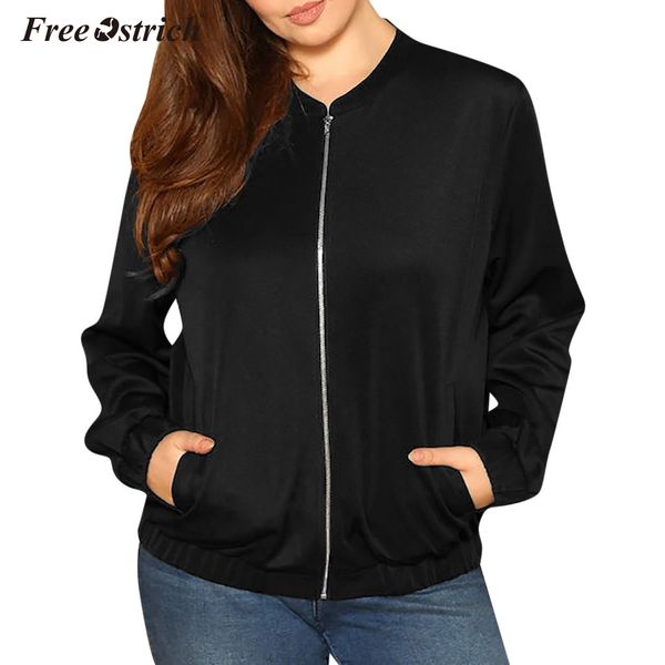 

ostrich 2019 winter women warm long sleeve jackets zip up solid o neck oversize outwear coats with pockets n30, Black;brown