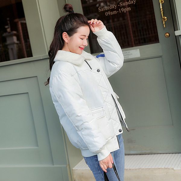

cotton woman short fund 2018 new pattern student down cotton-padded clothes loose coat winter jacket women, Black