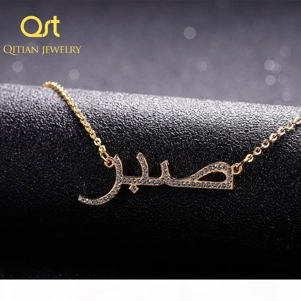 

personalized iced out zirconia arabic necklace custom name choker gold silver stainless steel jewelry women men birthday gift