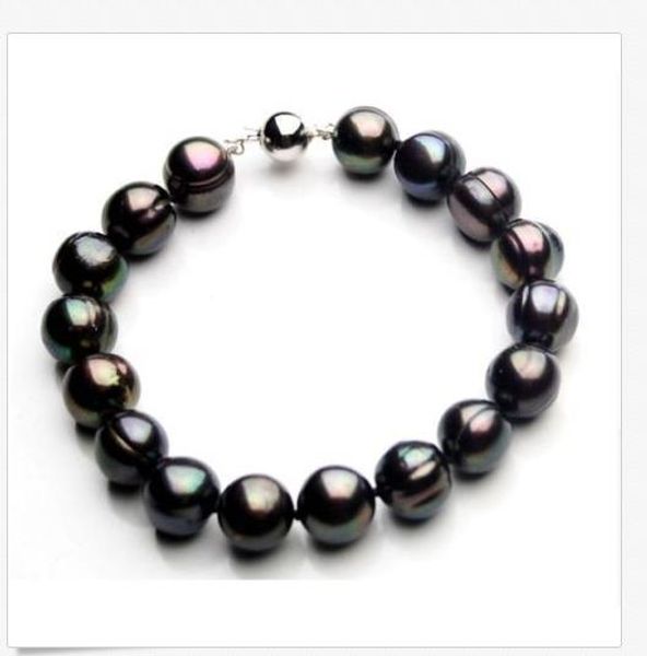 

huge 7.5"11-12mm natural south sea genuine black baroque pearl bracelet