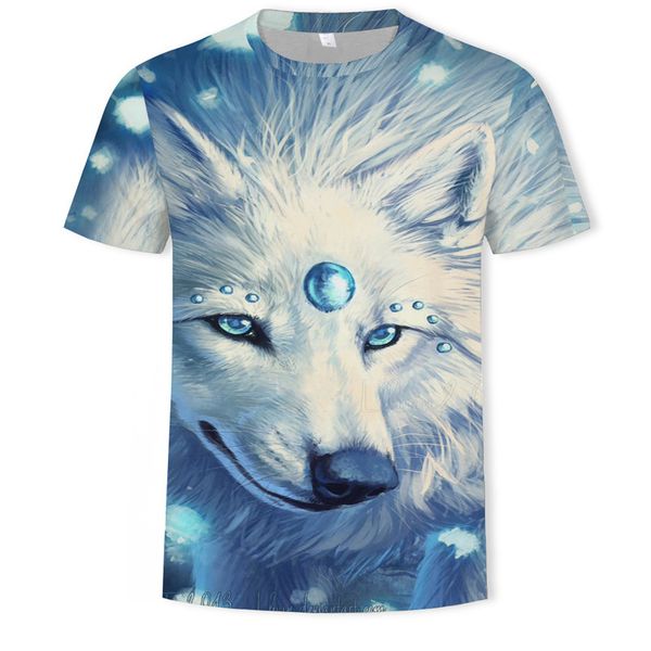 

mens designer digital 3d wolf printing round collar short sleeve t-shirtc8w7, White;black