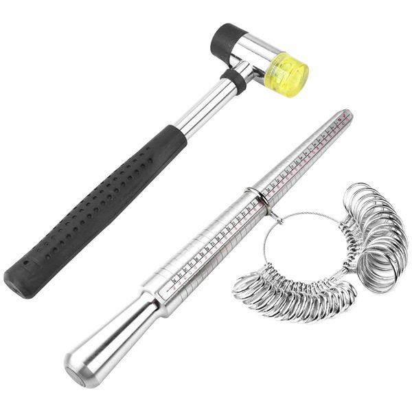 

jewelry tools including rubber jewelers hammer & ring mandrel with ring sizer guage - us size 0-15 for mother's day