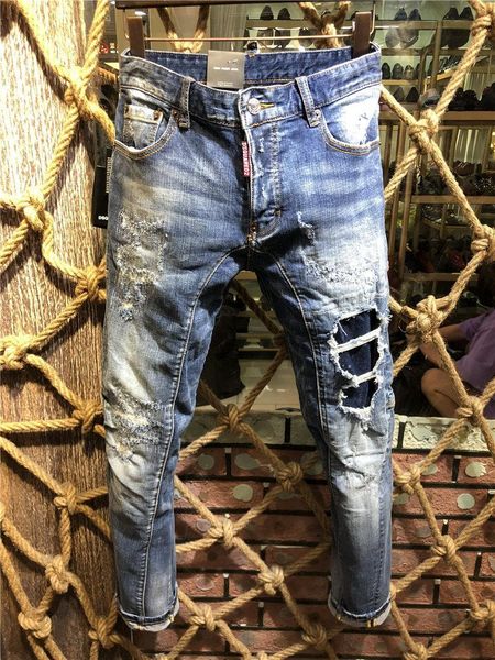 

2019 new luxury brand designer men d2 denim jeans fashion holes trousers pants biker jeans rock revival jeans a207, Blue
