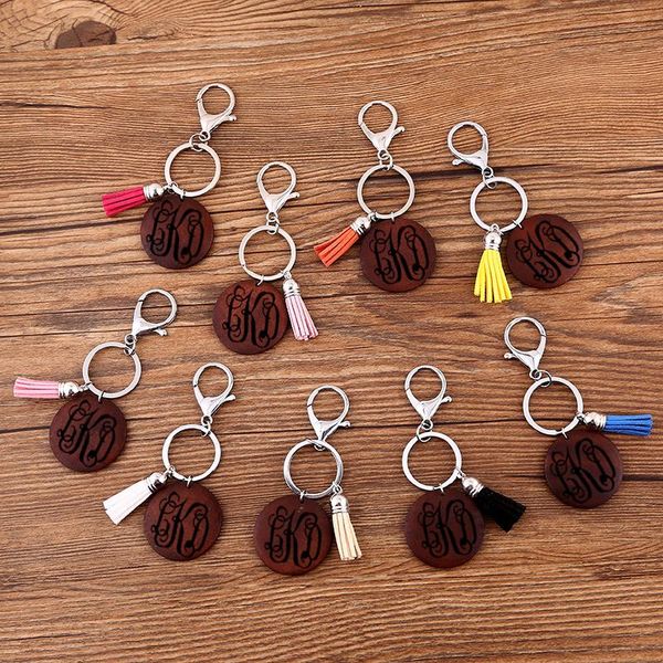 

monogram tassel monogram wood disk with tassel keychain china wholesale wood tassel key chain, Slivery;golden
