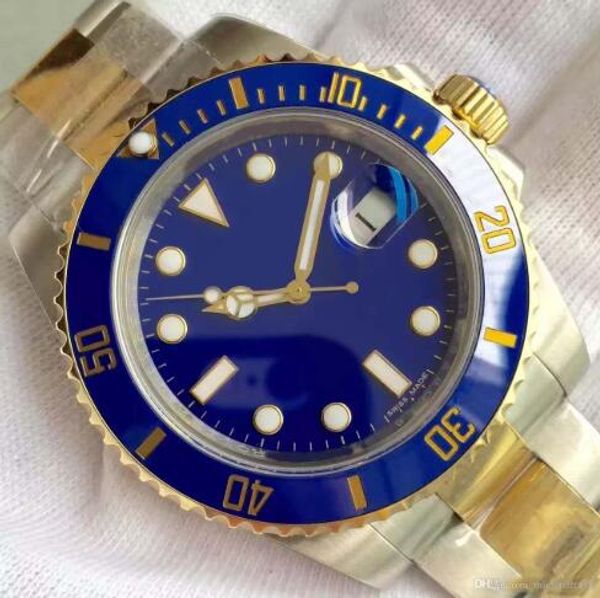 

classic mens watch 116613 116613lb men automatic movement sapphire crystal solid glidelock ceramic bezel blue face men watches wristwatches, Slivery;brown