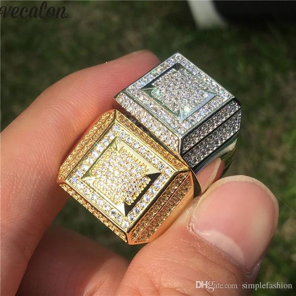 

vecalon hiphop мужской кольцо 925 установка стерлингового серебра pave 5a cz партии обручальное кольцо кольца для мужчин rock finger ювелирн, Slivery;golden