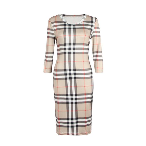 

2017 new arrival women dress summer o neck three quarter sleeve plaid party work business fashion dresses, Black;gray