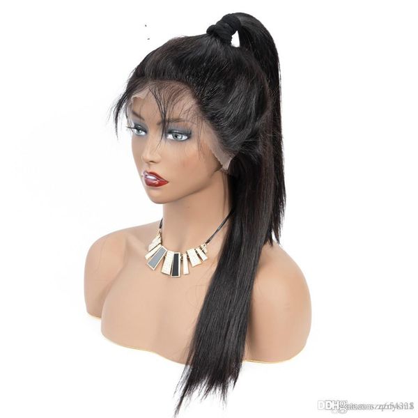 

13x4 deep part lace front wig silky straight brazilian virgin human hair 150% density bleached knots pre plucked with baby hair knhj21, Black