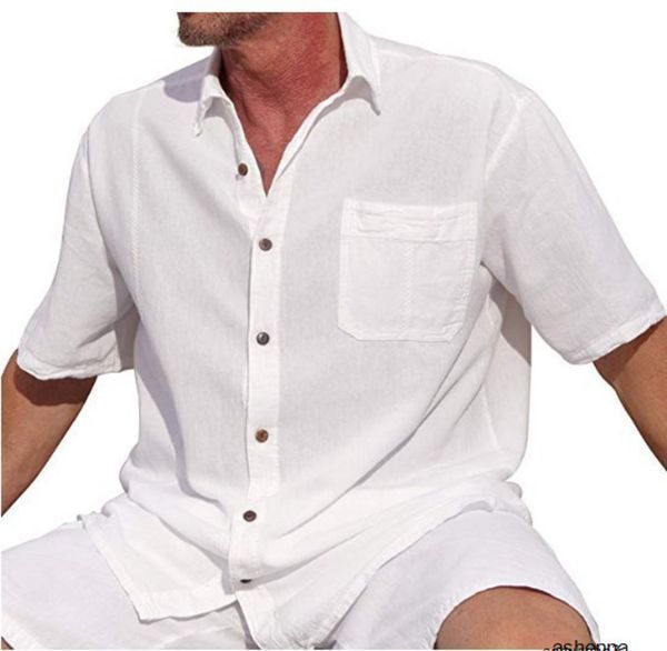 

mens designer t shirt pocket short sleeve button lapel men flax solid color shirt1agph, White;black