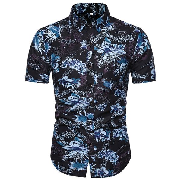 

mens summer beach shirt 2019 short sleeve plus size floral shirts men casual holiday vacation clothing camisas tops, White;black