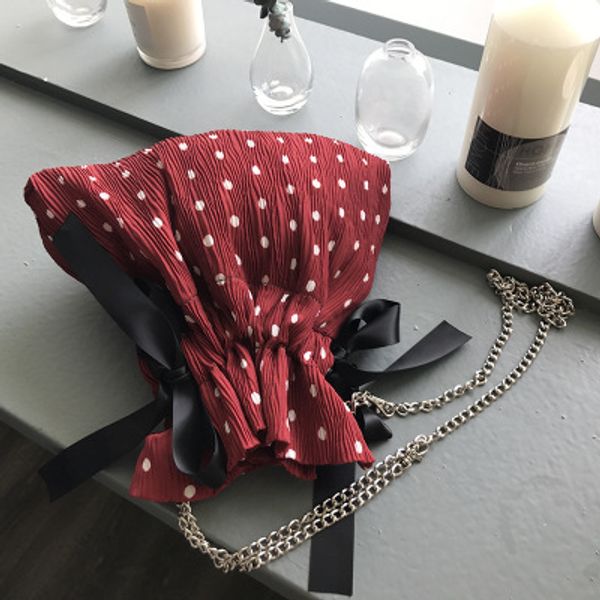 

summer new fashion bag woman retro wave point single shoulder bag pump belt canvas messenger crossarm chain bucket chiffon