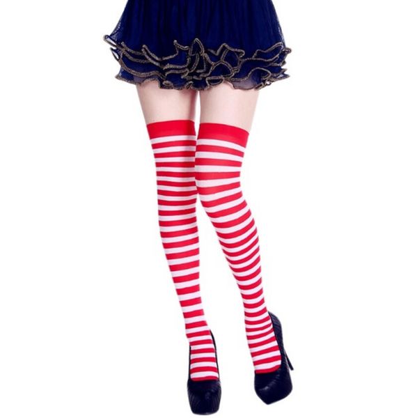 

womens long striped stockings red cartoon wally thigh high stockings cosplay halloween, Black;white