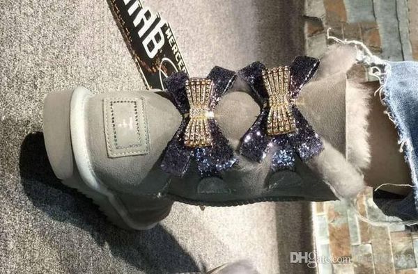 

2018 new australian snow boots middle tube fashion warm women's cotton shoes bowknot drill snowshoe size, Black