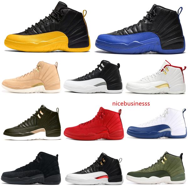 

12 12s men basketball shoes game royal reverse taxi dark grey university gold playoffs wings mens trainers sports sneakers 7-13