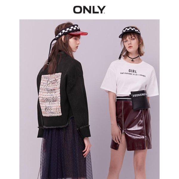 

only 2019 spring summer new women's loose fit raw-edge short denim coat |119154517, Tan;black