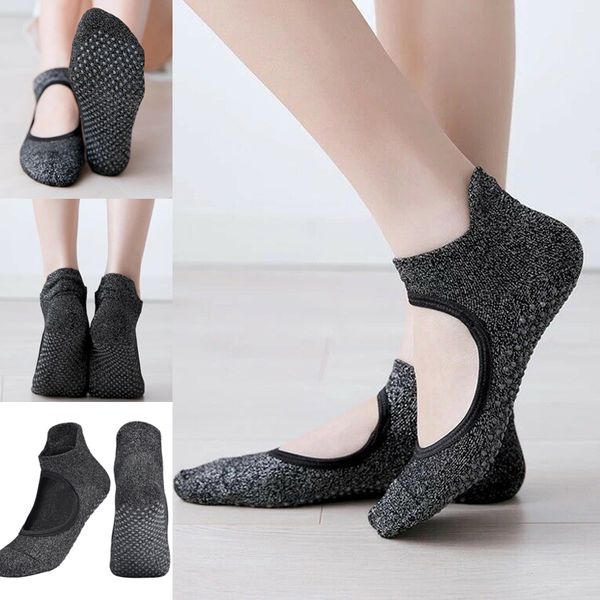 

sports socks women non-slip ballet thicken dance for winter fall yoga pilates smn88, Black