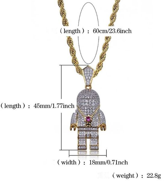 

european and american fashion trend personality astronaut pendant necklace with zircon, hip-hop, men's fashion necklace jewelry, Silver