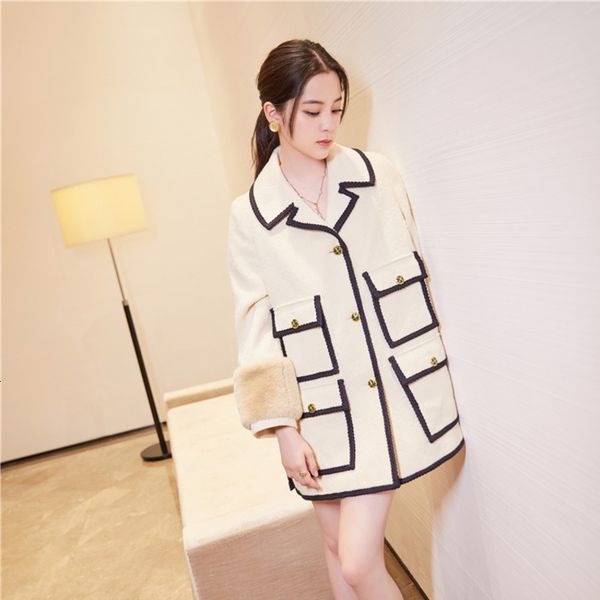 

tvvovvin 2019 autumn single row buckle woolen overcoat apricot baby sleeve both row pocket loose coat woman zx148, Black