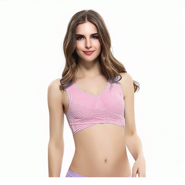 

women underwear tanks lingerie lace solid color cross side buckle wireless push up breathable sleep sports bra s-4xl, Black;white