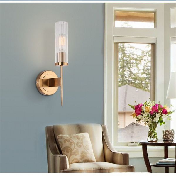 

modern wall lamp iron lamp body glass lampshade gold indoor sconce led e27 simple wall lights bedside 220v