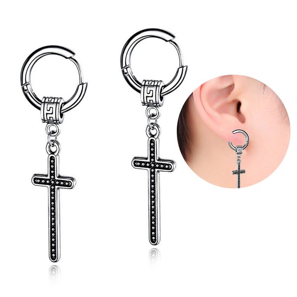 

2019 new fashion women men's stainless steel dropping earrings cross gothic punk rock style pendientes mujer moda, Silver