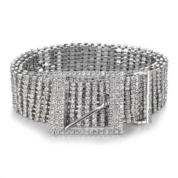 

women shiny belt waist chain crystal diamond waistband full rhinestone luxury wide party belt waistband for dress, Black;brown