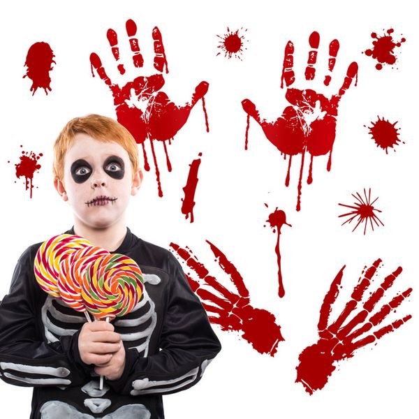 

blood handprint footprint wall sticker horror wall decal halloween home decoration window sticker pvc reusable glass door sticker dbc vt0715