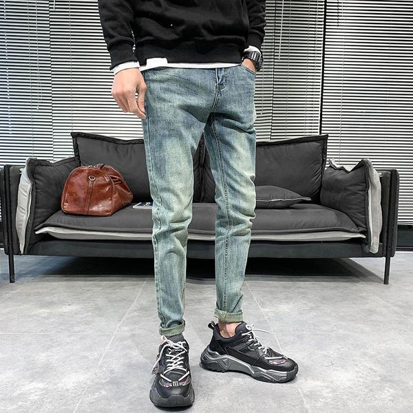 

vintage blue men jeans spring new slim fit elastic denim jeans pants men hip hop comfortable all match casual trousers 34-28