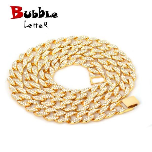 

15mm miami cuban necklace choker gold silver color full rhinestone crystal bling bling hip hop chain fashion punk jewelry gift