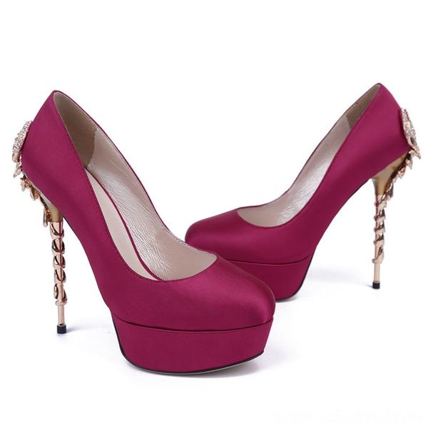 

2020 new womens round toe wedding slip on dress brand platform female shoes fashion high heel shoes red plus size, Black