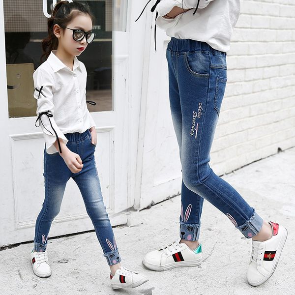 

girls jeans 4y-13y teen girls jeans kids girl spring autumn casual skinny denim pant children cartoon pencil pants 6 8 9 10 12, Blue