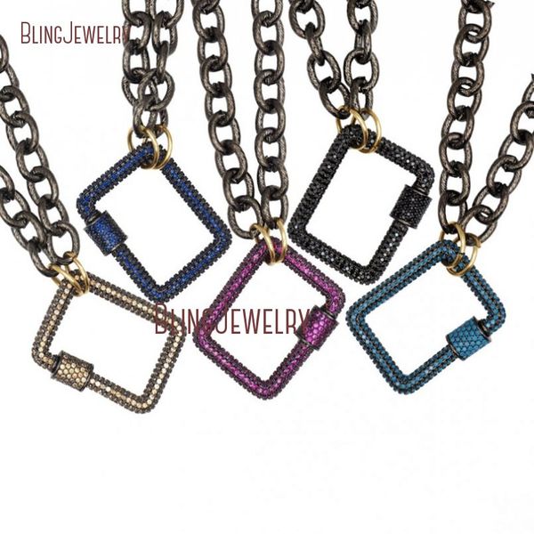 

rectangle lock zircon micro paved screw clasp lock charmholder necklace nm30933, Silver