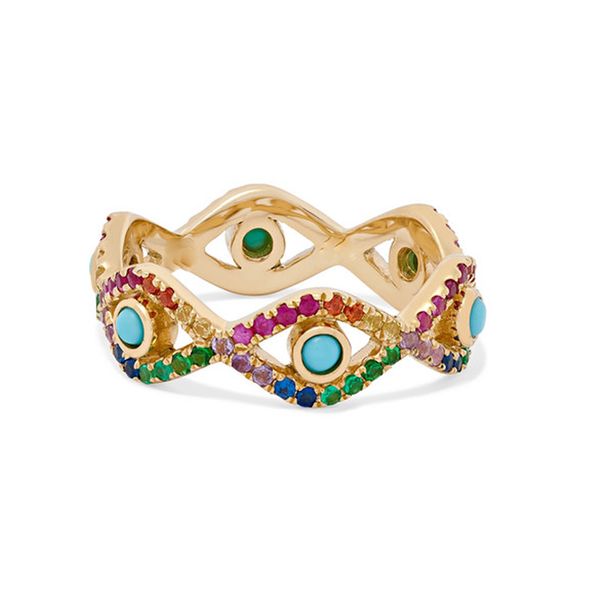 

rainbow cz evil eye engagement band ring gold filled lucky boho bohemia turkish evil eye finger jewelry, Slivery;golden