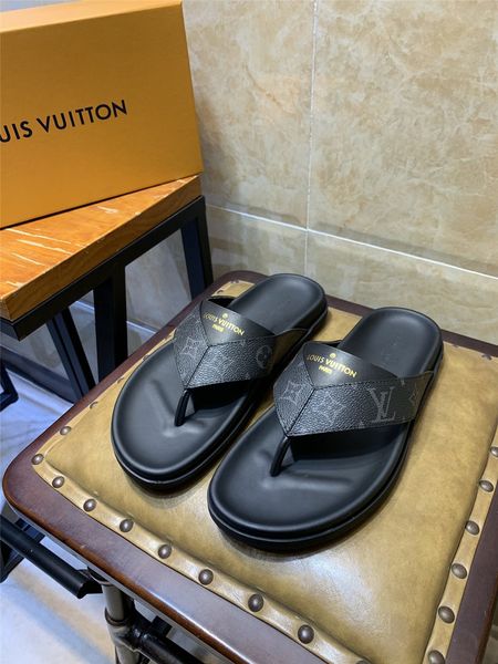 

platform men's shoes wild vintage luxury leather men's slippers non-slip flip-flops men's sandals beach shoe 02, Black