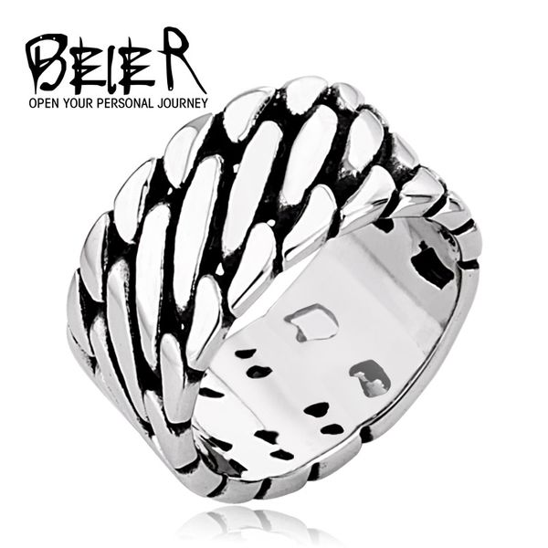 

beier 2020 man wide twist knitting ring personality exagerrated stainless steel special fashion jewelry br8-249 us size, Golden;silver