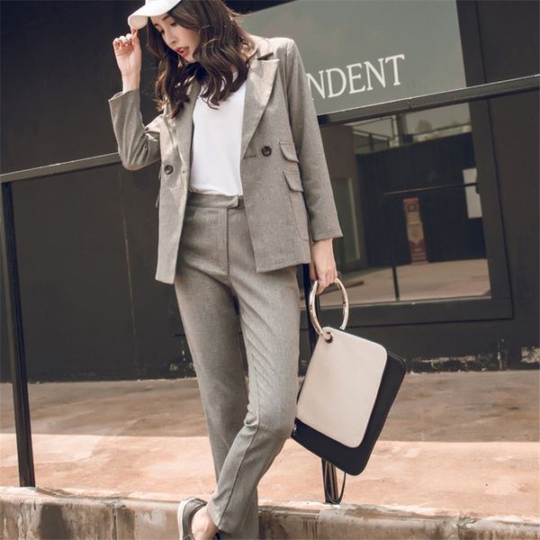 

designer leggings womens pants 2 sets piece women gray casual blazer high waist pant office lady notched jacket pant suits suit femme, Black;white