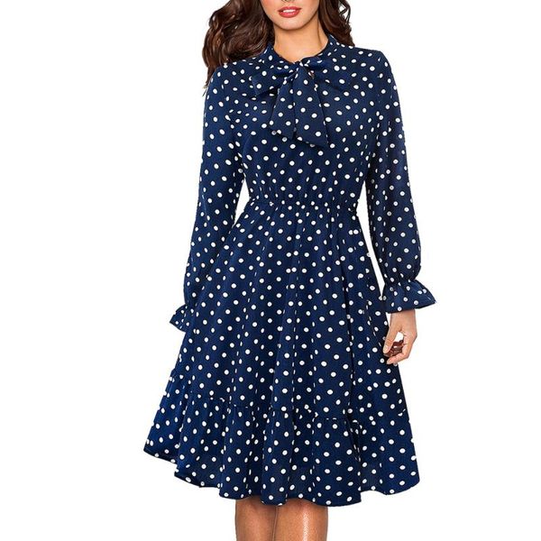 

spring autumn long sleeve swing skater women dress vintage polka dot prom office party dress ea130, Black;gray
