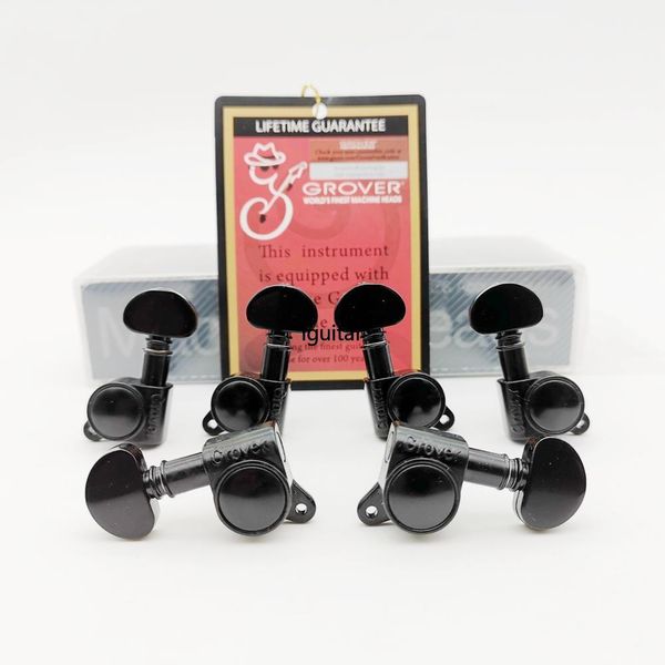 Raro non in linea Black Grover Guitar String Tuning Pegs 45 Angle Tuners Machine Head 3R + 3L (buona confezione)