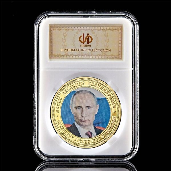 

souvenir russia president vladimir putin crimean map craft 1oz gold plated commemorative coin token w/pccb box