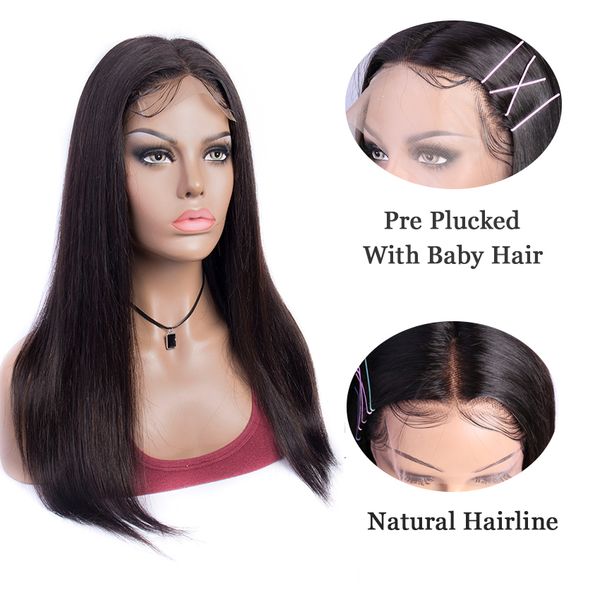 

4x4 closure wig straight human hair wigs for women pre plucked with baby hair brazilian remy lace closure wig, Black