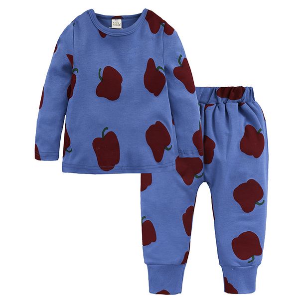 

baby pajamas 2pcs/suit spring autumn long sleeve cotton pajama soft boy girl newborn home clothing sleepwears fruit design, Blue;red
